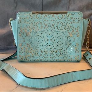 Call It Spring small mint green blue gold crossbody purse bag